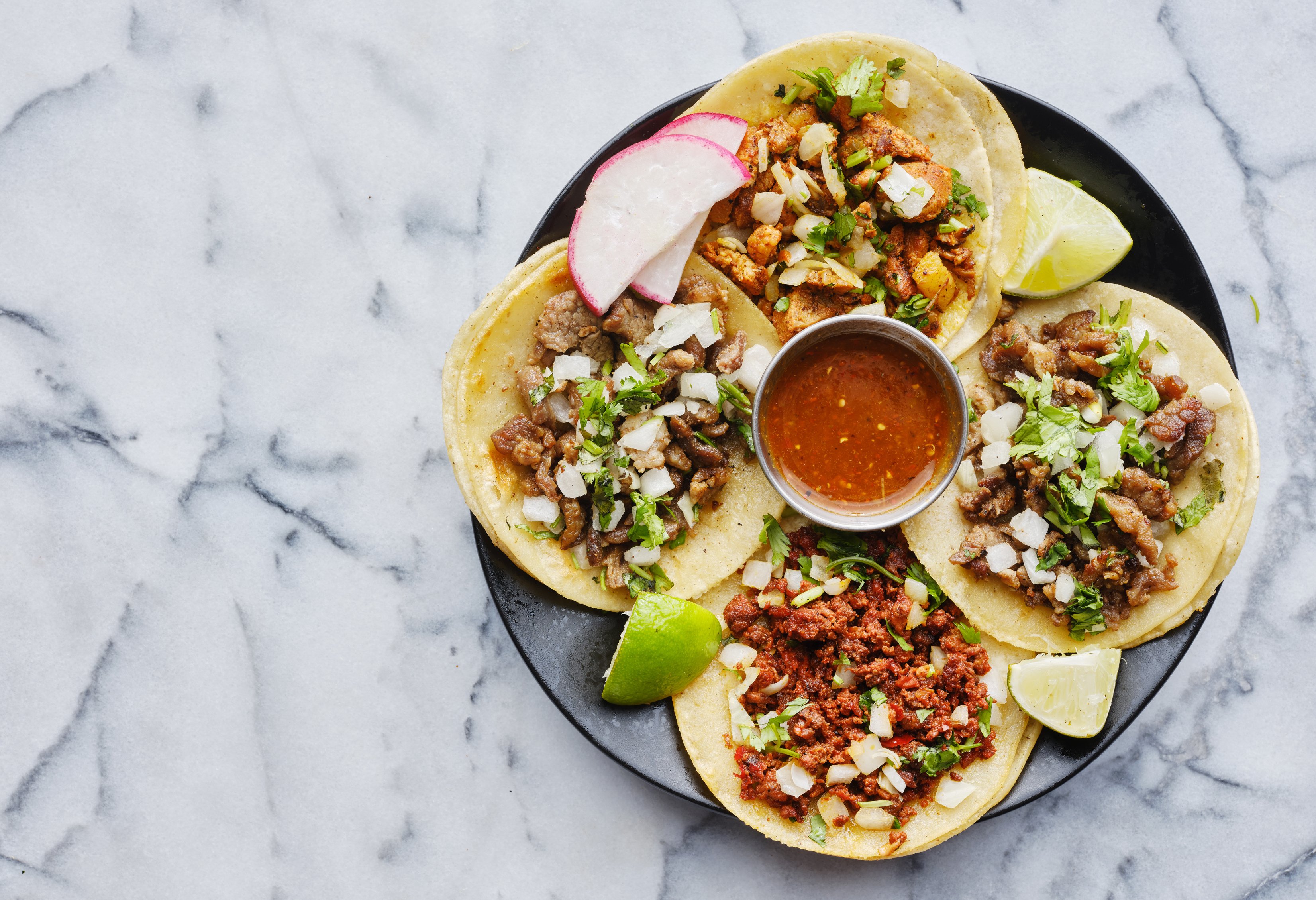 Plate of Assorted Mexican Street Tacos